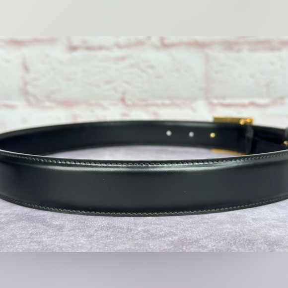 Gucci Vintage G Black Shiny Leather Goldtone Belt 037-0124 75/30. It is 100% aut - Picture 4 of 12